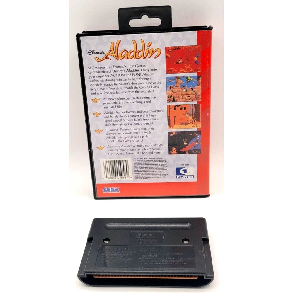 Disney's Aladdin‎ Sega Genesis 1993 Game Case & Cartridge - Authentic Tested.